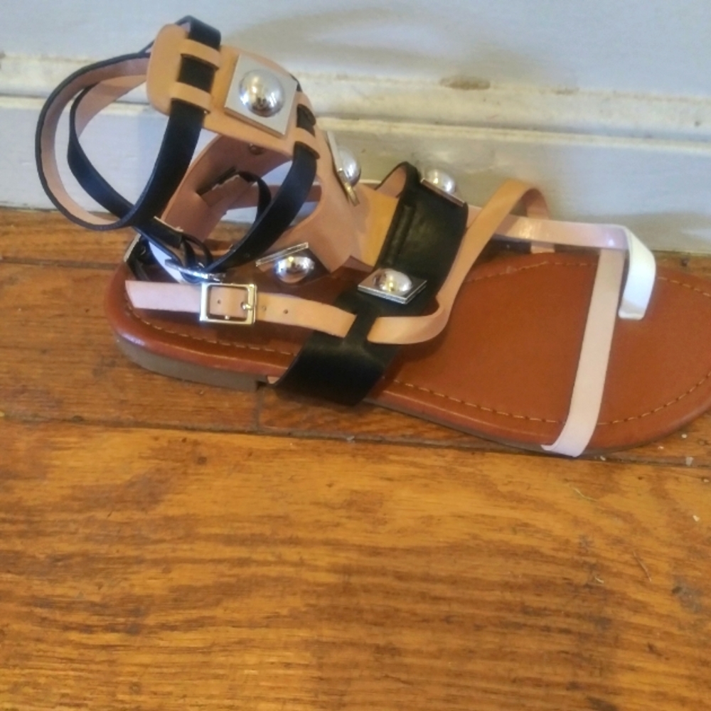 Never worn, Cape Robbin sandals, strappy, black white tan, size 7,